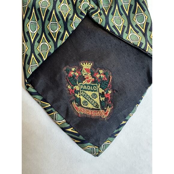 Paolo by Paolo Gucci Men's Neck Tie Green/Gold Geometric Italy 100% Silk Preppy - Picture 4 of 15